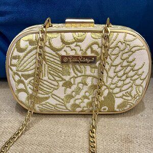 Lily Pulitzer Gold Clutch with removable gold chain strap-LIKE NEW